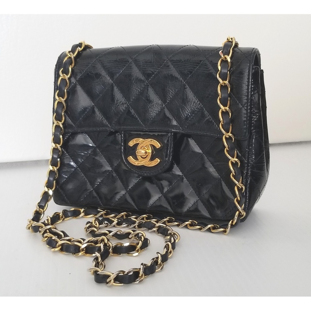 Vintage Chanel Black Patent Quilted Small Purse